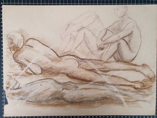 Alte originale Zeichnung, Papier, Frauen Männer Akt Aktstudie
