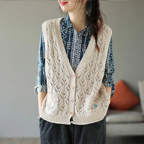 Maglione maglione donna maglia bottoni top cardigan smanicato gilet - Foto 9 di 15