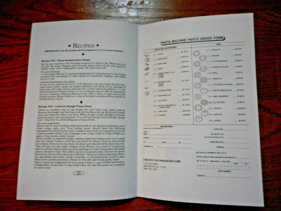 ¡MIRA! LIBRO DE INSTRUCCIONES Y RECETAS CREATIVE TECHNOLOGIES PASTA EXPRESS X2000/3000 Foto 4 de 4