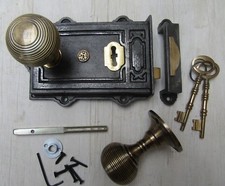RUSTIC OLD ENGLISH VINTAGE VICTORIAN BEDROOM RIM DOOR KNOB HANDLE LATCH SET