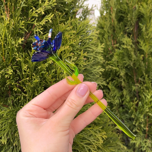 Blue Glass Flower Figurine Blown Sculpture | Glass Wall Decor Flower Arrangement - Video 1 of 1