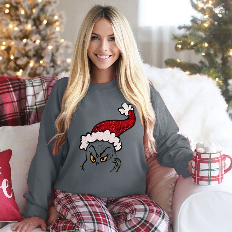 Womens Christmas Jumper Pullover Xmas Gift Funny Grinch Sweatshirt Top