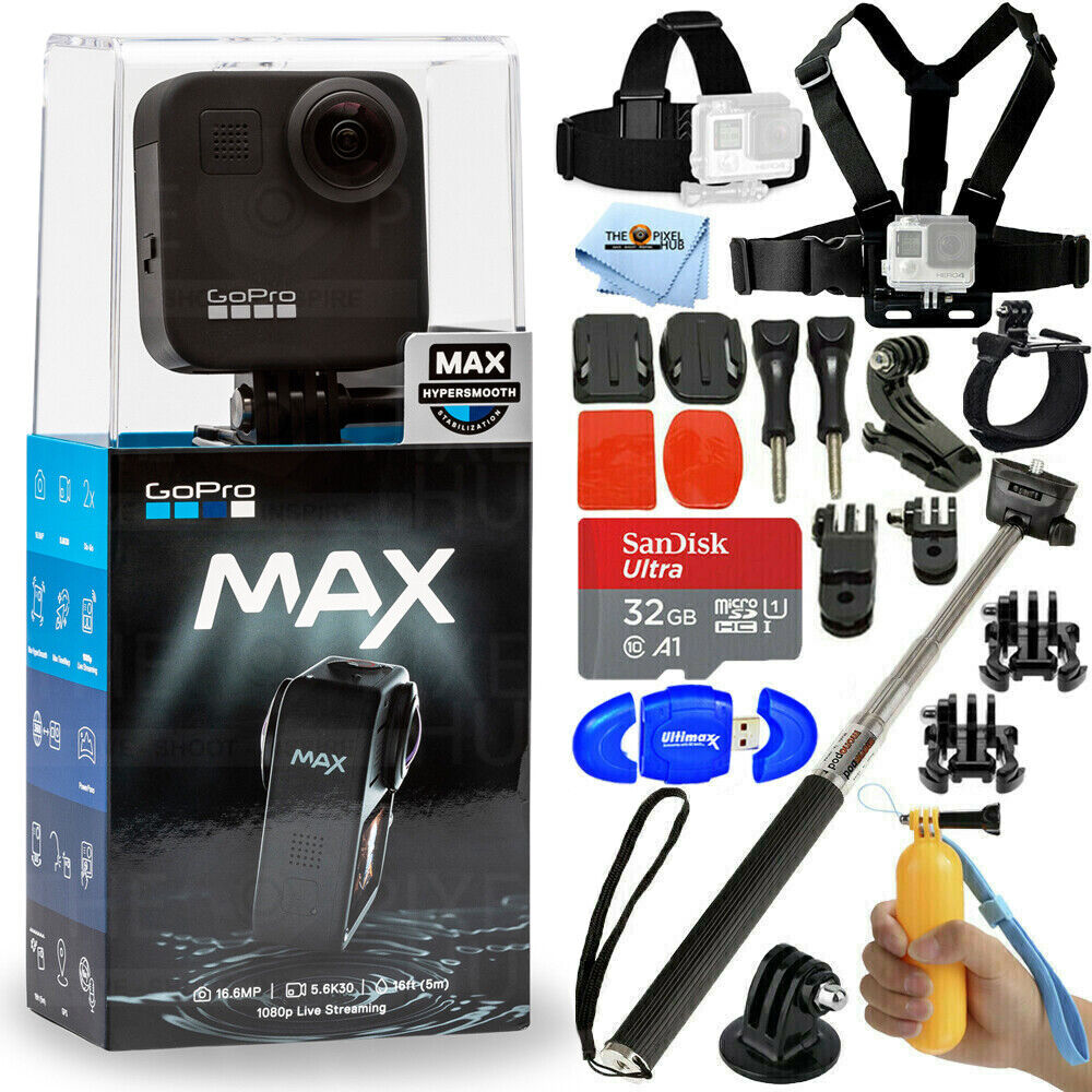 GoPro MAX 360 Waterproof Action Camera + 32GB + Chest and Head Strap Bundle  818279024319