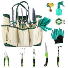 10Pcs Garden Tool Set, Heavy Duty Aluminum Gardening Hand Tool Kit w/Storage Bag