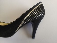 Vintage Garolini 1970's. Black Satin, Suede Gold. size 5.5 M. new smoke free