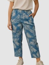 Jones New York Womens Blue Palm Linen Pull-On Drawstring Crop Pants Size XL