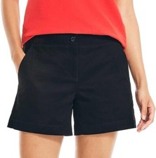 NWT Nautica Cotton Stretch Twill Logo Button Front Closure Shorts Black Size 12