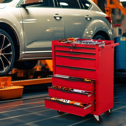 7-Drawer Rolling Tool Chest Cabinet,Large Capacity Metal Tool Box on Wheels&Lock