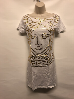 Versace Medusa & Greca Off White/Gold T-Shirt Dress IT 1 UK 6-8 CLG Authenticity