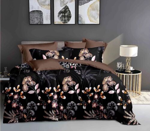 Black Botanical 3pc Bedding Set: 1 Duvet Cover & 2 Pillow Shams Queen/King - Picture 1 of 1