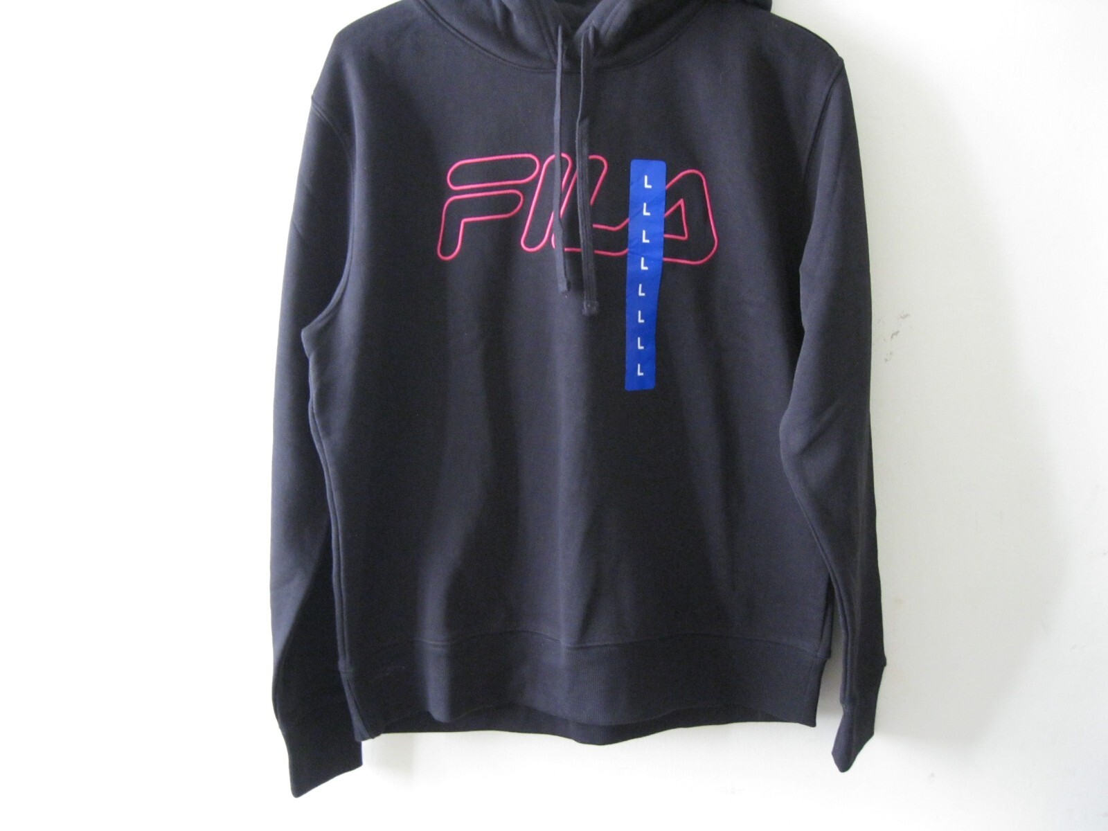 FILA Pullover donna peso medio pile logo felpa con cappuccio nero grande (0974)