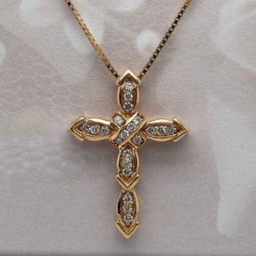 1.50Ct Round Cut Simulated Diamond Cross Women's Pendant 14K Yellow Gold Plated - Picture 1 of 4