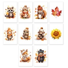 10 Assorted All Occasion Note Cards Blank Greeting Cards Autumn Animals Leaves