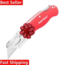 Compact Red Utility Knife with Lock Back Safety & Lightweight Aluminum Handle