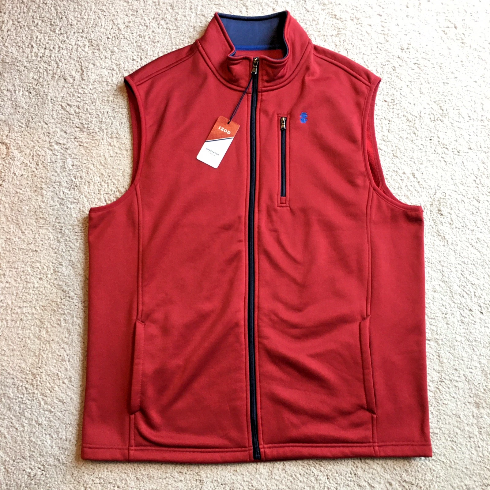 IZOD Spectator Fleece Vest Men Large Full Zip Red Outdoor Hiking Activewear Golf