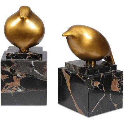Uttermost 18301 Golden Finch Brass and Black Marble Bird Figurines, Set of 2