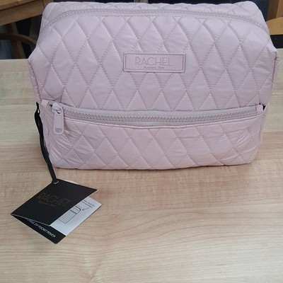 Rachel Roy Pink Quilted Nylon Makeup Bag, Front Zip Pocket, Zipper Closure