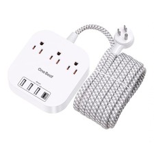 Power Strip - 10ft Long Extension Cord with USB C Ports, 3 10 Ft, White