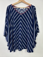 Susan Graver Women’s 2X Blue White Striped Flowy V Neck Draped Top