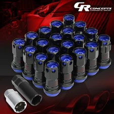 BLUE 16 WHEEL LUG+4LOCK NUT+ADAPTERS M12X1.5 22OD 45MM CLOSED SPLINE ALUMINUM