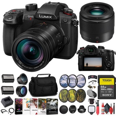 Panasonic Lumix GH5 II Mirrorless Camera W/ 12-60mm Lens + Panasonic 25mm Lens +