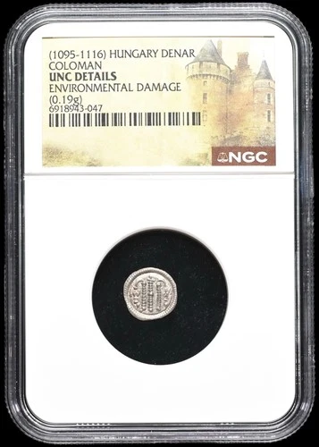 Medieval Silver Coin. Coloman. Hungary, 1095-1116AD. NGC UNCIRCULATED. Scarce.