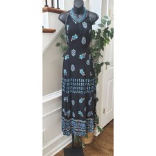 Band of Gypsies Womens Black Floral Round Neck Sleeveless Long Maxi Dress Size M