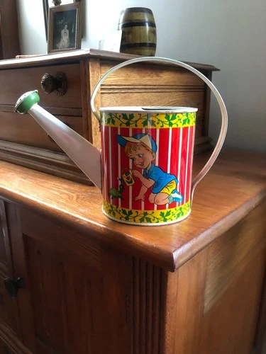 Ohio Art Co Child's Watering Can Vintage Tin Bright Colors Boy and Girl