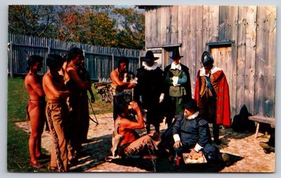 Native American Postcard Plymouth, Massachusetts - Pilgrims and Indians, Peace