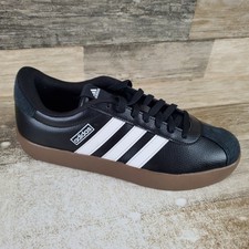 Adidas VL Court 3.0 Womens Shoes Sz 10 Black White Gum Leather Lace Up Sneakers