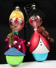LOT 2 De Carlini Beatnik Sax & Violin Musicians Atomic Era Ornament 50s Italy