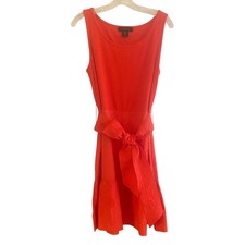 Tahari Orange Mini Dress L Ribbed Tank Top Tiered Skirt Cotton Side Zip