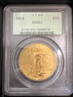 1909 $20 Saint-Gaudens Double Eagle Gold Coin PCGS MS62 OGH Scarce