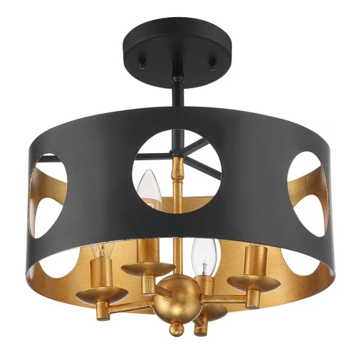 Crystorama Odelle 4-Light 14" Ceiling Light in Matte Black And Antique Gold - Picture 5 of 7