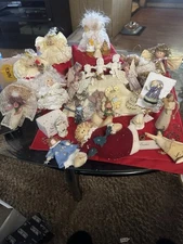 Vintage Lot Of 41 Assorted Angel Christmas Ornaments Some Hand Made Some Not