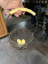 Vintage(?) Metal Bird Nest Basket Decor Bakelite Handle ?