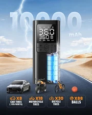 Portable Tire Inflator 150PSI - Cordless Air Pump with Digital Gauge & LED Light