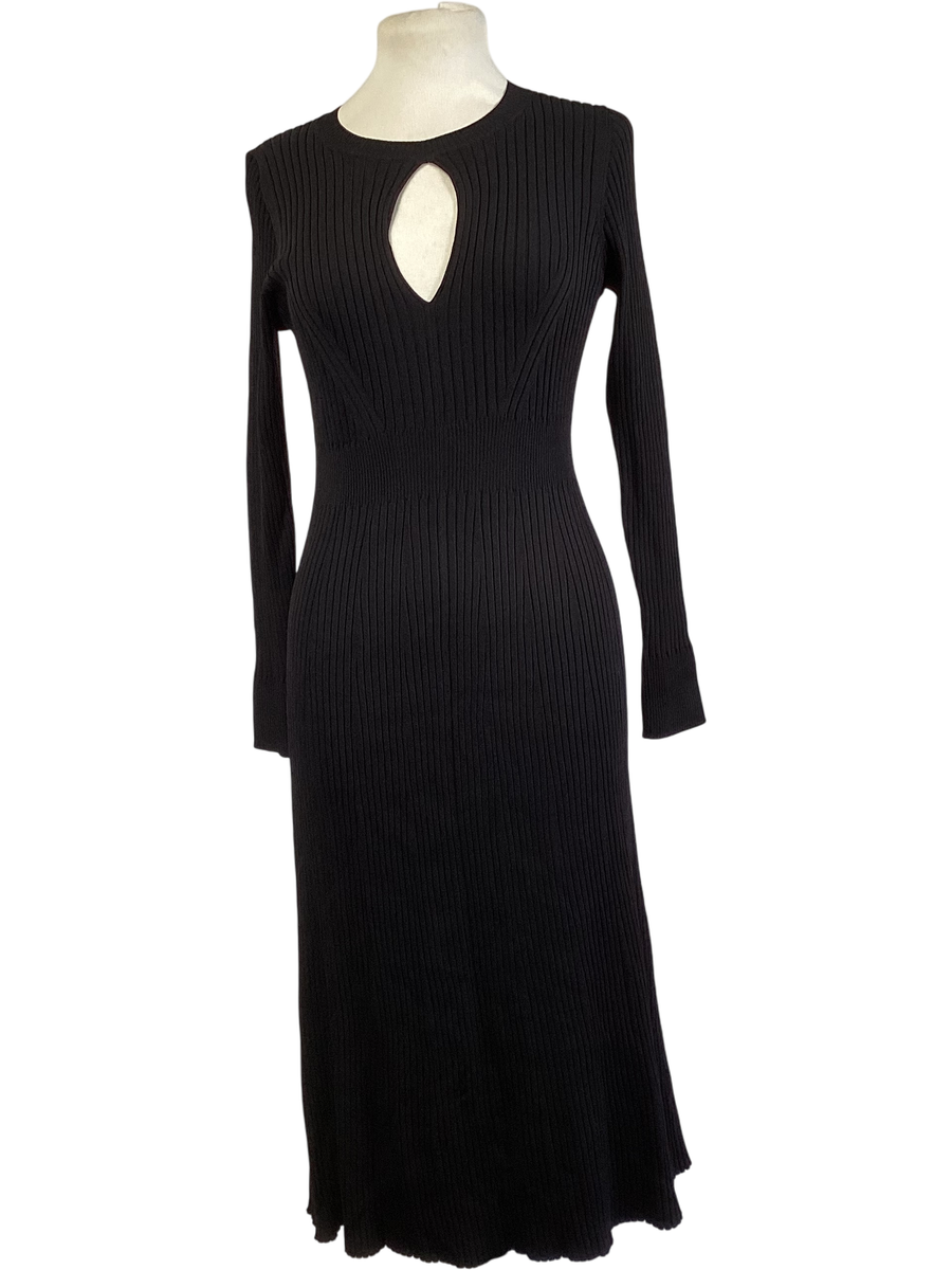 Boden Long Sleeve Ribbed Knit Black Midi Dress UK 14R Keyhole Design  Bodycon | eBay UK