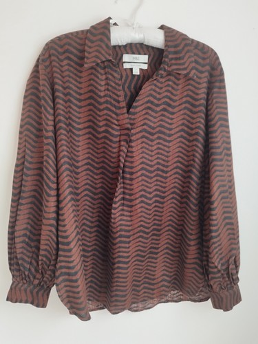Linen Shirt M&S MARKS & SPENCER Blouse Brown Black Animal Print Size UK 12
