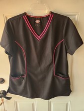 Dickies Xtreme Stretch Black V-Neck Scrub Top Womens Large Excellent Condition