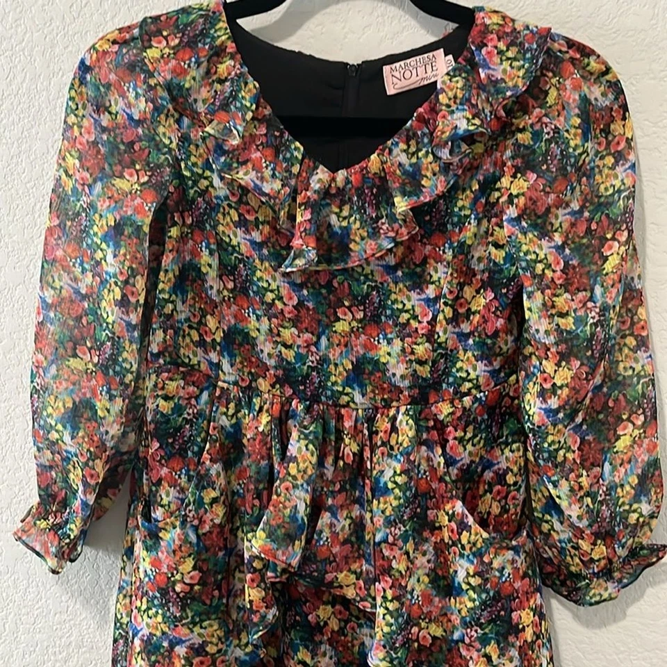 Vestido con volantes de gasa estampado floral para niña MARCHESA NOTTE MINI, talla 10 Foto 4 de 4