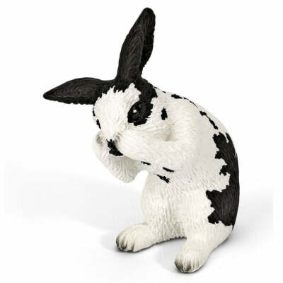 Schleich 13698 Rabbit grooming black & white farm life figurine