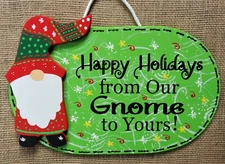 Happy Holidays From Our GNOME To Yours CHRISTMAS SIGN Wall Art Door Hanger Decor