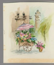 FLOWER CART & UNBRELLA 6.5x7.75" #7565 Greeting Card Art