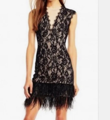 Aidan Mattox Lace and Feather Short Cocktail Open Back Dress Evening Gown US 2 | eBay Aidan Mattox Lace and Feather Short Cocktail Open Back Dress Evening Gown US 2 | eBay