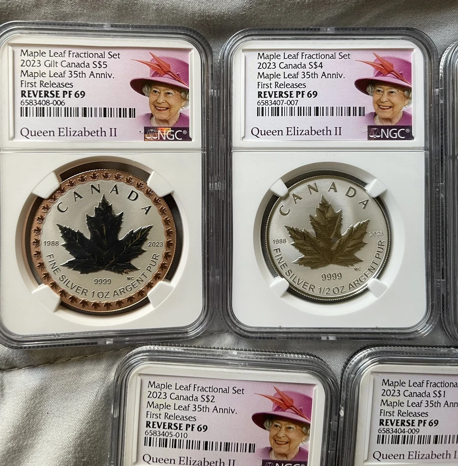 2023 QUEEN ELIZABETH SILVER 35TH MAPLE LEAF NGC PF69 5-COIN REVERSE PROOF SET - Image 4 of 4