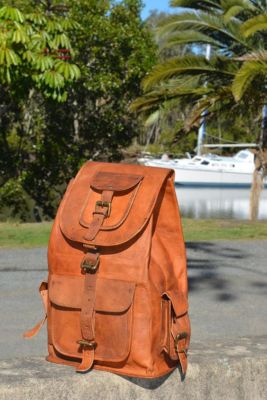 21 Zoll große Vintage-Stil echte dunkelbraune Ledertasche Rucksack Backpack L...
