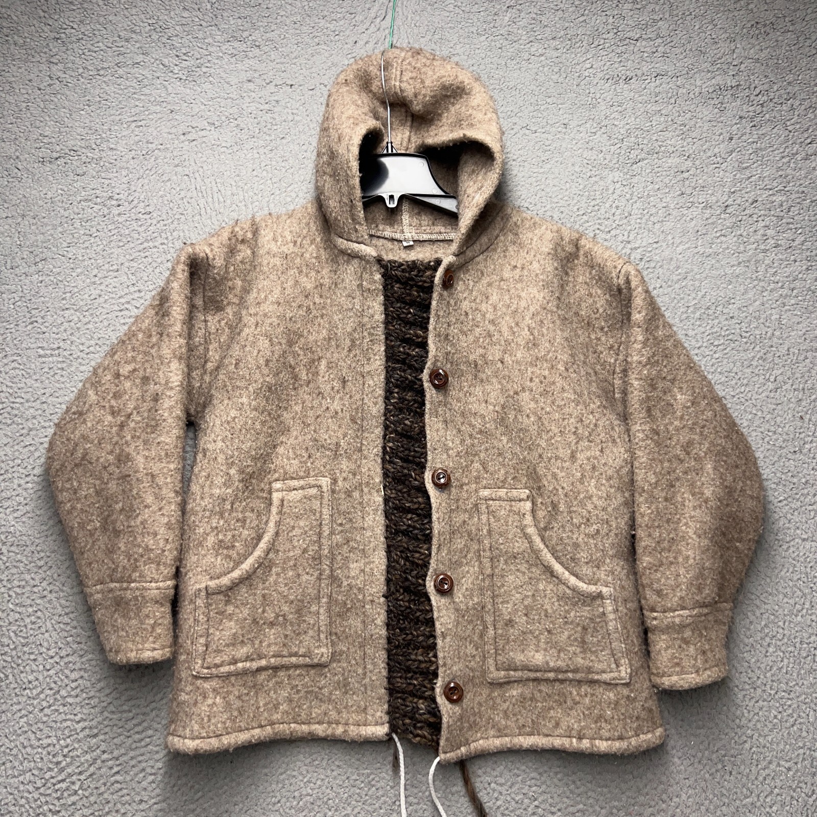 Women's Medium Beige Hooded Wool Cardigan Sweater Casual Warm Unbranded-image