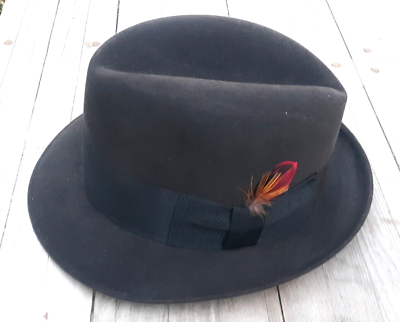 Old Vintage KNOX FEDORA HAT sizez 7 1/8 Grey w/ Black trim Old Vintage KNOX FEDORA HAT sizez 7 1/8 Grey w/ Black trim