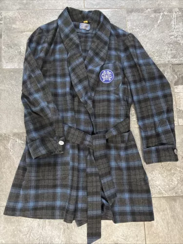 Pendleton Unisex Coat Robe Blue Plaid Wool Size M with Patch